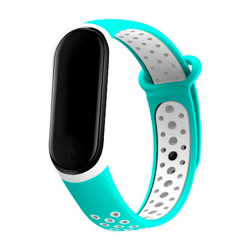 4mium1lyn1ry3x09tq8ho7izkbk5b5cd Ремешок на фитнес-браслет Mi Band 5/6 Nike Style Бирюзовый/Белый — изображение 1