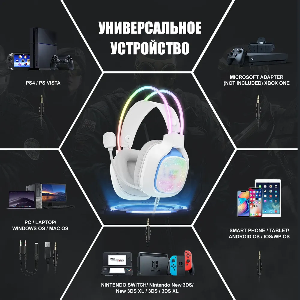 Наушники с микрофоном полноразмерные onikuma x22 white