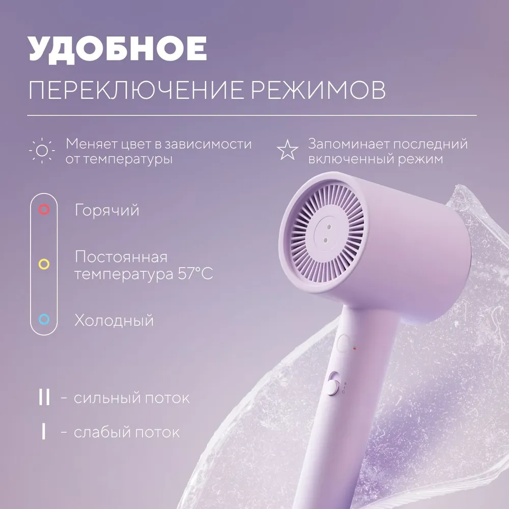Фен для волос xiaomi mijia negative ion hair dryer h301 (cmj03zmv) violet