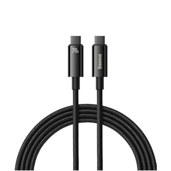 1702122647_1688809653_cable240w-1 Дата-кабель Baseus Tungsten Gold CAWJ040001 USB-C/USB-C 240W 1м чёрный — изображение 1