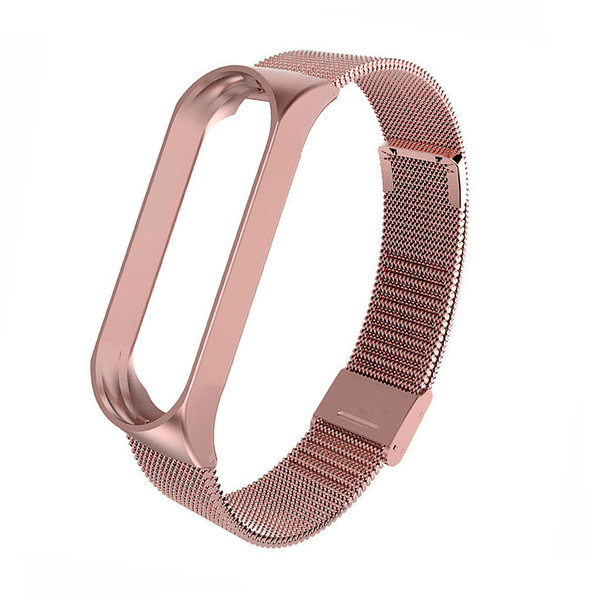 6022456762 Ремешок на фитнес-браслет металл Миланская петля Mi Band 3/4 Розовое золото — изображение 1