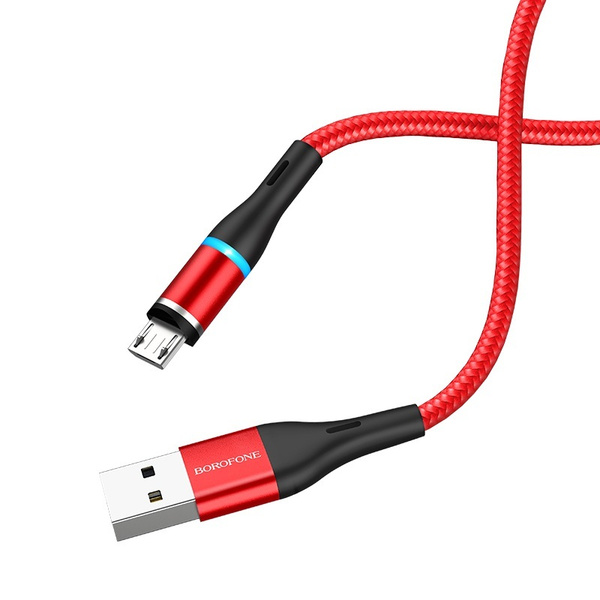 6153666280 Дата-кабель Borofone BU16 Magnetic БПД USB/MicroUSB 1.2м красный — изображение 1