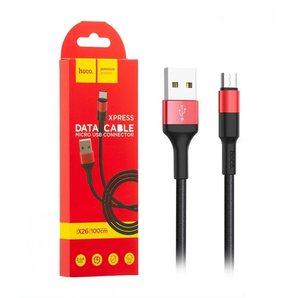 6295582929 Дата-кабель Hoco X26 USB/MicroUSB 1м чёрно-красный — изображение 1