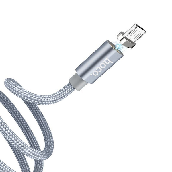6635691298 Дата-кабель Hoco U40A Magnetic USB/MicroUSB 1м серый — изображение 1