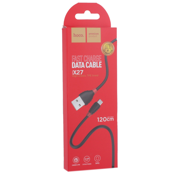 kd6rk8qj2zk7q8wbl3qhykt75w36btrh Дата-кабель Hoco X27 USB/USB-C 1.2м чёрный — изображение 1