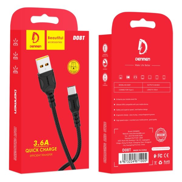 usb-kabel-type-c-3.6a-denmen-d08t-chernyj-600x600 Дата-кабель Denmen D19T USB/USB-C 1м красный — изображение 1