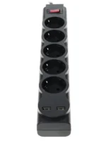 Сетевой фильтр defender dfs751, 1.8м, 5 розеток, 2usb, 2200Вт black