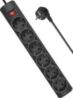 Сетевой фильтр defender dfs155, 5м, 6 розеток, 2200Вт black