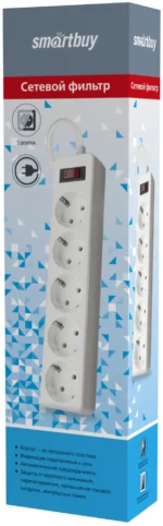 Сетевой фильтр smartbuy sbsp 5 50w, 5м, 5 розеток, 3500Вт white