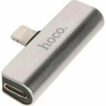 Адаптер Hoco LS25 Lightning/3.5мм + Lightning серый — изображение 4