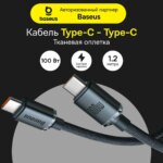 Дата-кабель Baseus Crystal Shine CAJU000601 100W USB-C/USB-C 1.2м чёрный — изображение 4