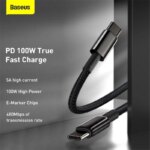 Дата-кабель Baseus Tungsten Gold CATWJ-A01 USB-C/USB-C 100W 2м чёрный — изображение 3