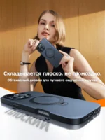 Накладка силикон/пластик матовая с окантовкой и кольцом Magsafe Apple iPhone 16 Pro чёрный — изображение 6