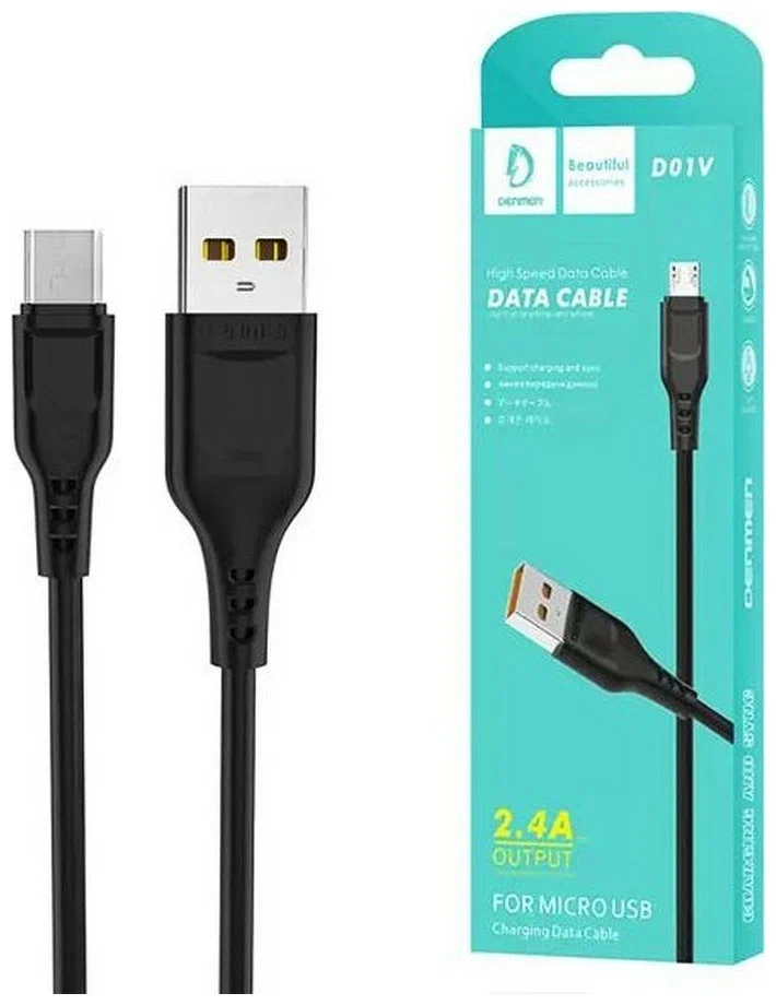 Дата-кабель Denmen D01V MicroUSB 1m Black Дата-кабель Denmen D01V MicroUSB 1m Black