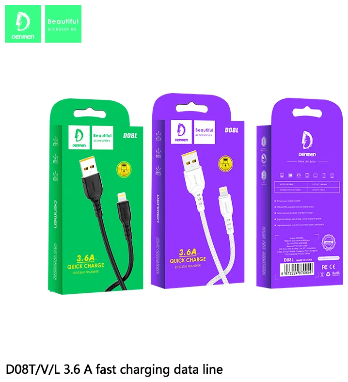Дата-кабель Denmen D08L Lightning 1m Black Дата-кабель Denmen D08L Lightning 1m Black