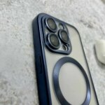 Накладка силикон/пластик PRC матовая с цветными краями Apple iPhone 15 Pro Max тёмно-синий — изображение 4