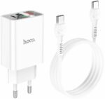 СЗУ Hoco C100A 1USB+1USB-C 20W с дисплеем USB-C/USB-C белый — изображение 3