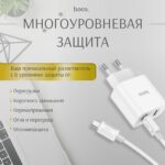 СЗУ Hoco C80A Plus 1USB+1USB-C 20W адаптер белый — изображение 3