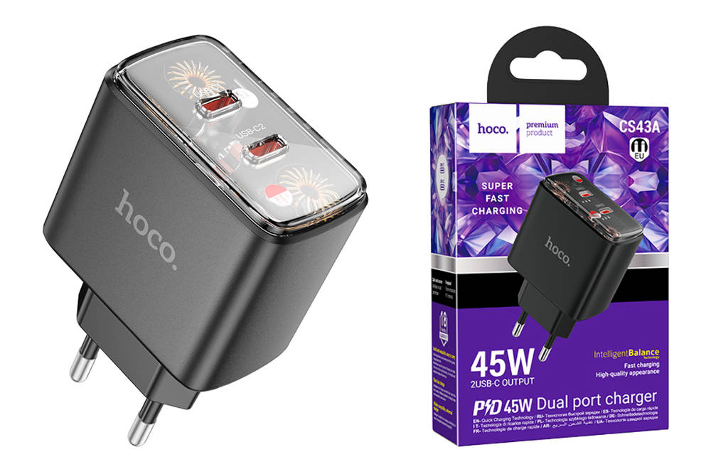 СЗУ Hoco CS26A PD45W (2USB-C+1USB-A) adpter Black СЗУ Hoco CS26A PD45W (2USB-C+1USB-A) adpter Black