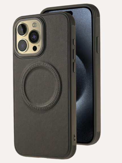 Накладка пластик/кожа Victoria Apple iPhone 15 Pro Max чёрный