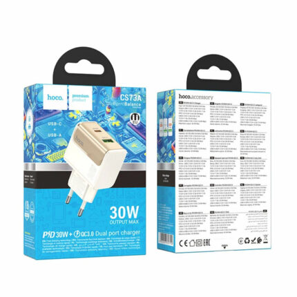 СЗУ Hoco CS73A 1USB+1USB-C 30W адаптер чёрный