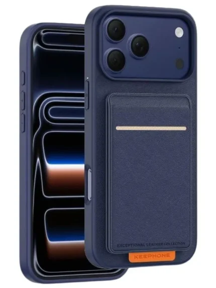 Накладка Keephone Suedea Apple iPhone 17 Pro Max с кардхолдером тёмно-синий