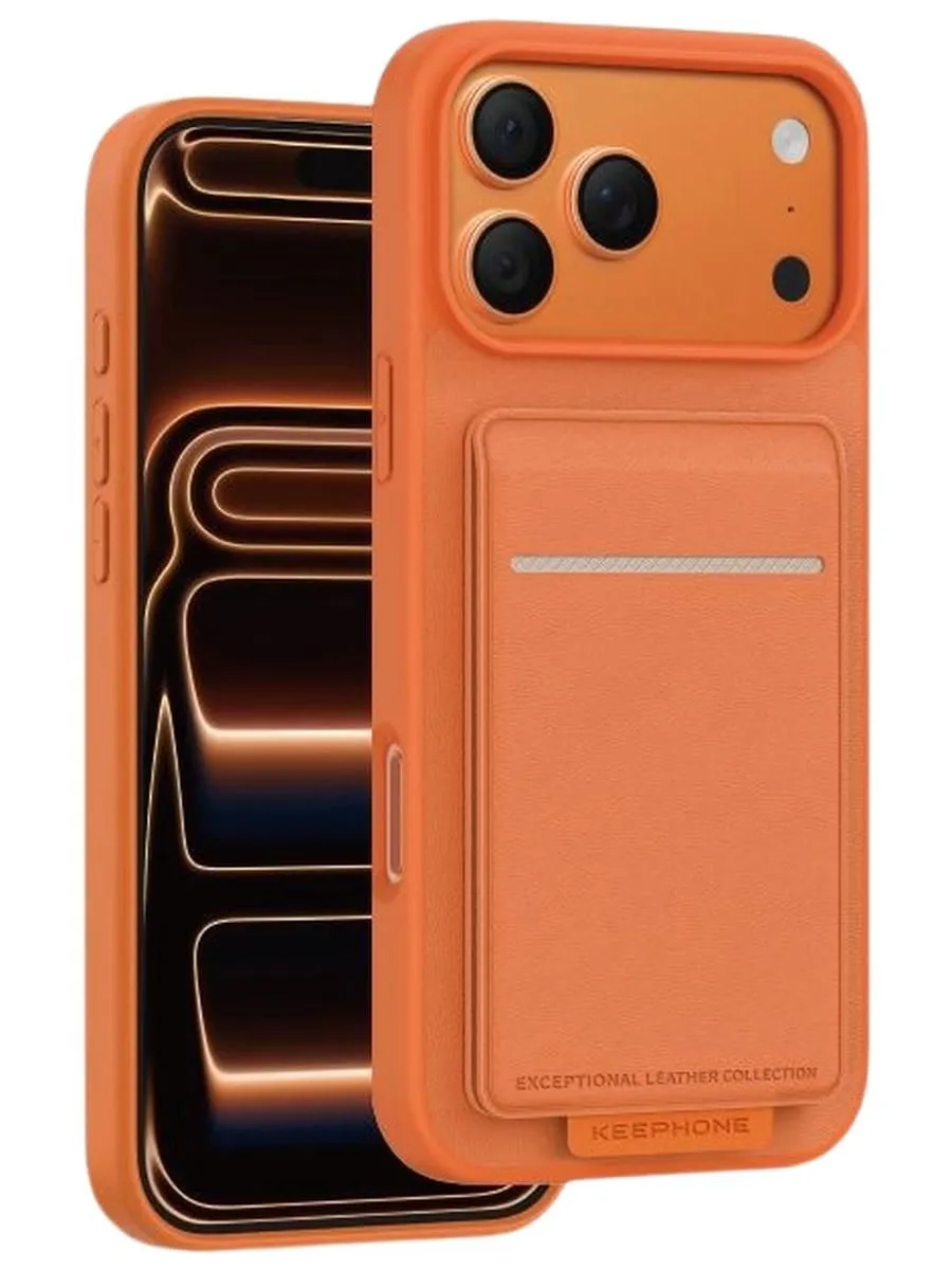 Накладка Keephone Suedea Apple iPhone 17 Pro с кардхолдером космический оранжевый Накладка Keephone Suedea Apple iPhone 17 Pro с кардхолдером космический оранжевыйv