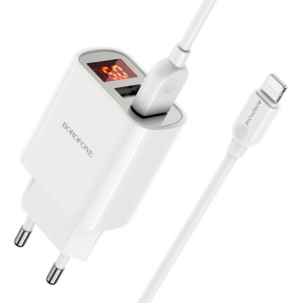 СЗУ Borofone BA58A 2USB 12W с дисплеем USB/Lightning белый