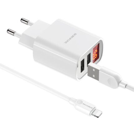 СЗУ Borofone BA58A 2USB 12W с дисплеем USB/Lightning белый